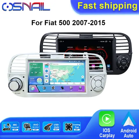 안드로이드 자동 카플레이 자동차 라디오, 피아트 500 2007 2015 스테레오 네비게이션 멀티미디어 비디오 플레이어, GPS, DSP, 와이파이, 4G, BT, IPS 오토라디오