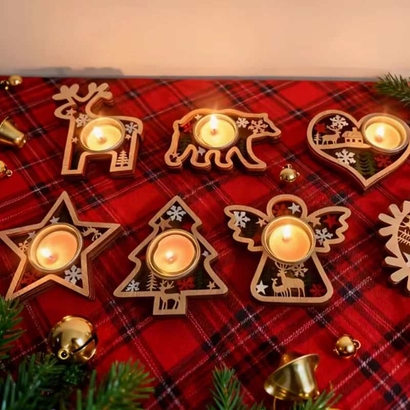 Christmas wooden candlestick base, creative candlestick decoration, tabletop decoration, creating a Christmas atmosphere