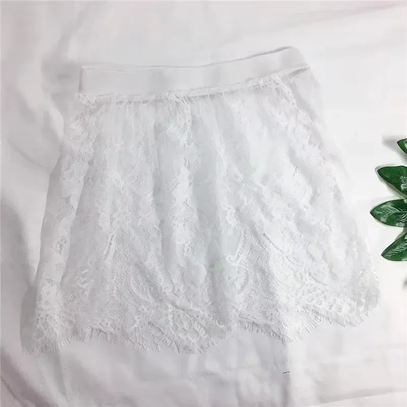 Women's Sexy Mini Skirt Transparent Lace Mesh Shirt Extender Summer Black White Short Micro Skirt Ladies Underskirt