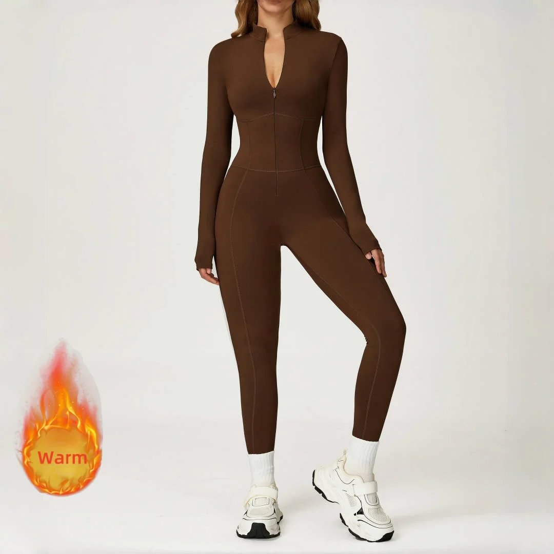 

Sports Fitness Peach Hip Yoga Bodysuit Zipper Pants Long Sleeve One-piece Running Outdoor Casual Workout Clothes Gym Jumpsuit