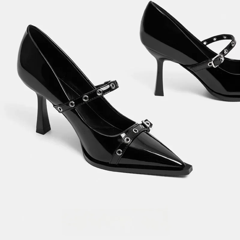 

Женская обувь 2025, горячая распродажа, женские туфли на высоком каблуке с заклепками, модные офисные и карьерные пикантные туфли с острым носком, большие размеры, высокие каблуки