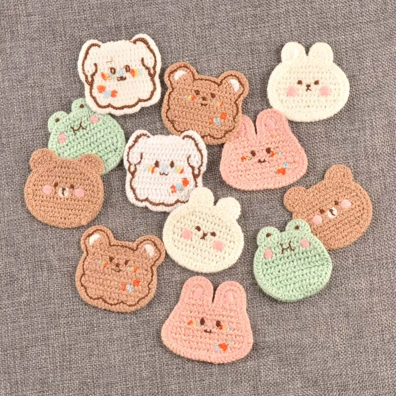 

Cute Bear Fabric Patch Knitted Embroidery Clothing Decoration Hole Repair Stier Flower DIY Sewing Accories 6 Pieces