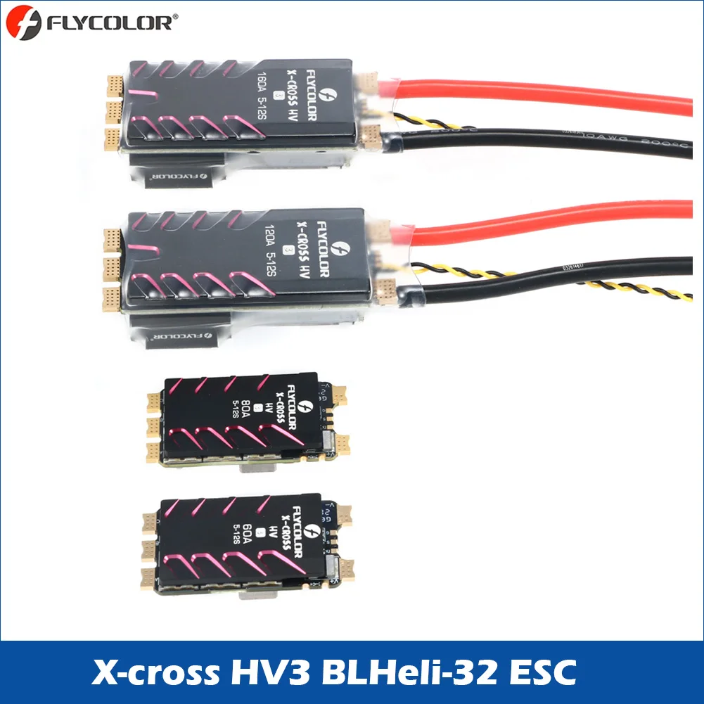 

Бесколлекторный регулятор скорости Flycolor X-Cross HV3 60A 80A 120A 160A ESC 5-12S Lipo BLHeli-32 Dshot Proshot 64МГц 32-бит для FPV-дронов и радиоуправляемых моделей