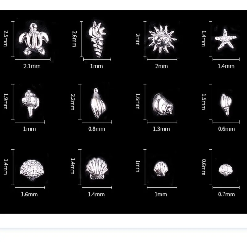 Mix 12 Various Ocean Life Rivets Turtle Shell Conch Starfish Gold Silver Metal Nail Art Rhinestones Stud Decor Manicure Charms