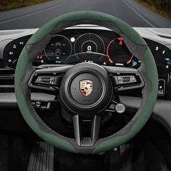 For Porsche Suede Snap-on Steering Wheel Cover Fit Macan Cayenne 911 Taycan Panamera 918 718 Warm Steering Wheel Accessories
