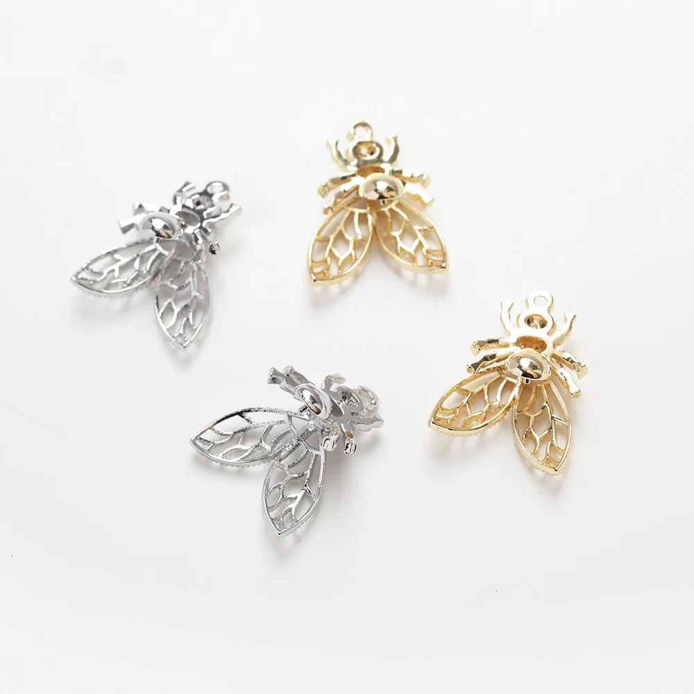 4PCS 14k Gold Plated Honeybee Charms Can Hang Pearls for Jewelry Making Pendant DIY Hand Made Brass Accessories 13*17mm
