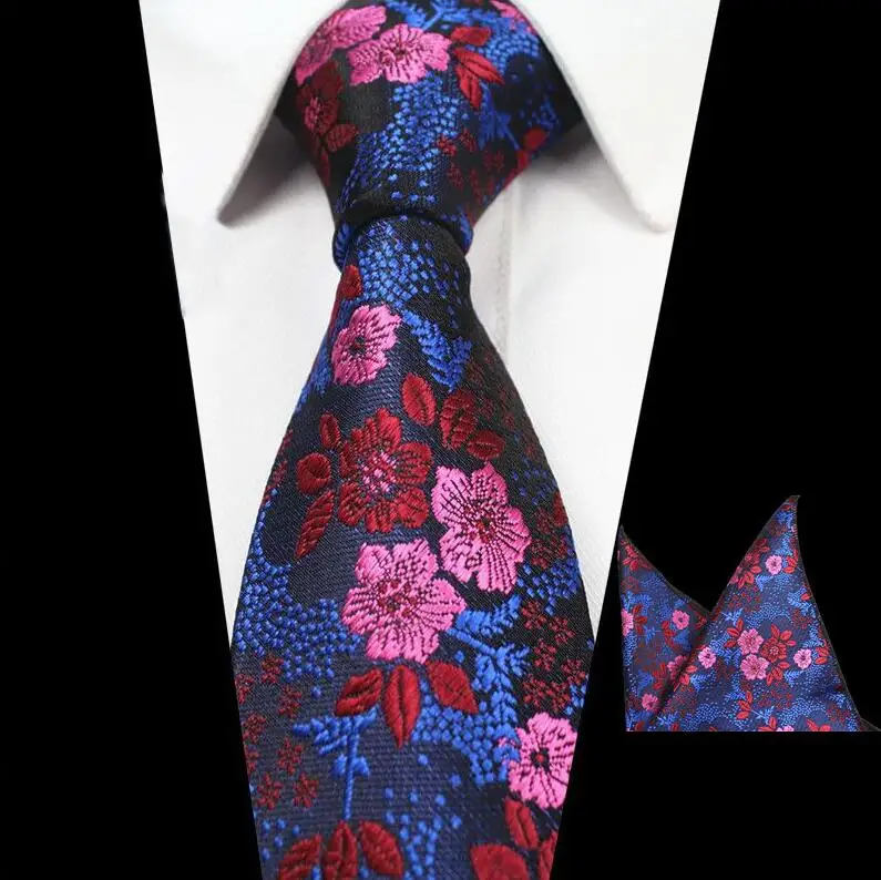 GUSLESON New Style 8cm Men's Floral Tie&Handkerchief Set Men's Formal Business Office Wedding Accessories Tie Men's Gift Party