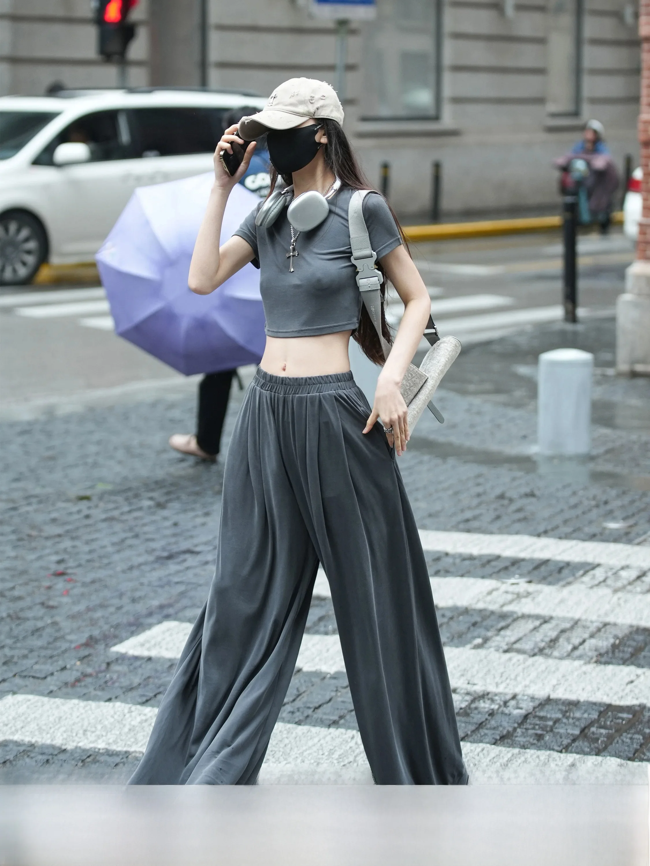 

Luna7xi Grey Two-Piece Women's Summer Short Sleeve T-Shirt Loose Casual Wide Leg Pants Set Commute Style Korean Version
