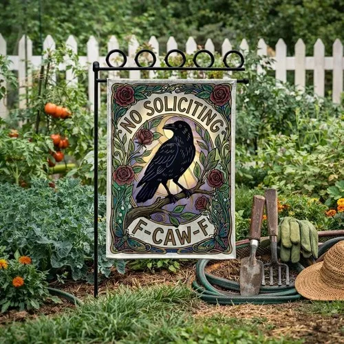 No Soliciting Raven Garden Flag Funny Crow House Banner Double Sided AAV