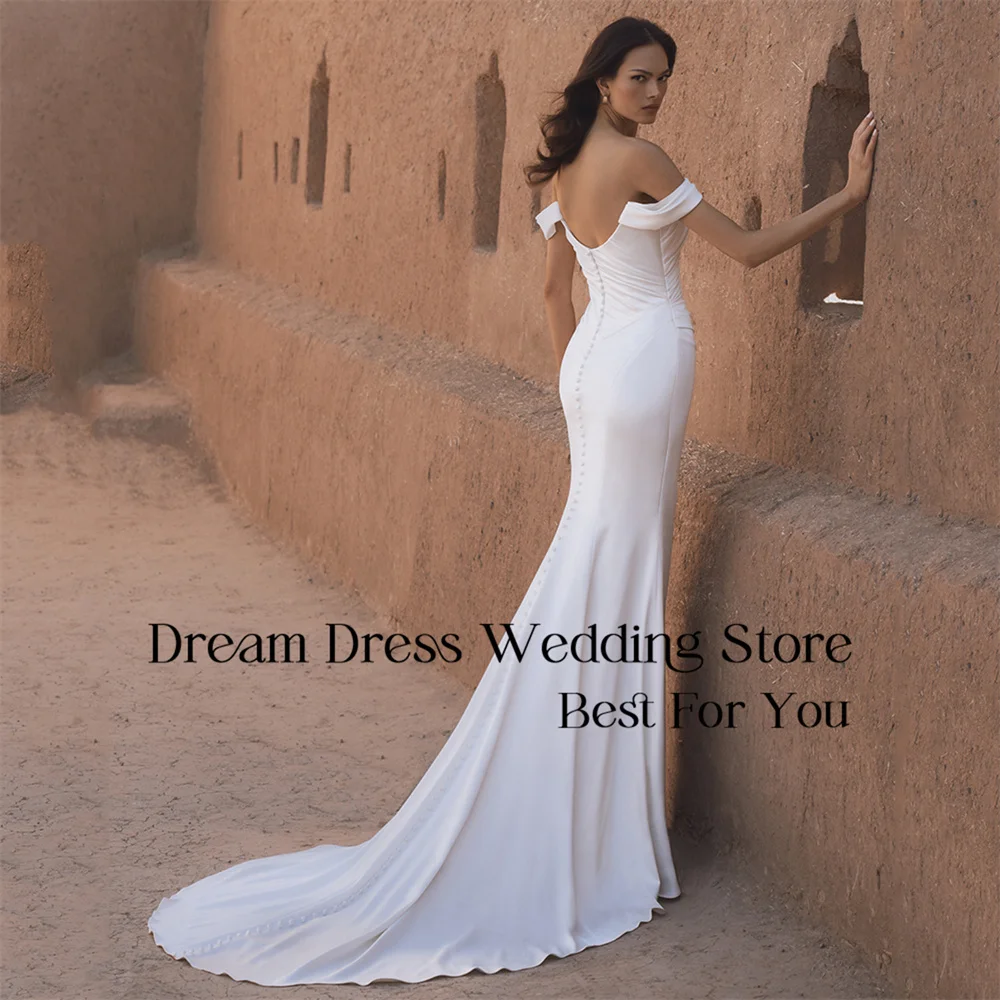 DREAM Elegant Off The Shoulder Mermaid Wedding Dress V-Neck Pleat Open Back Sweep Train Bridal Gown Vestidos De Noiva Customized