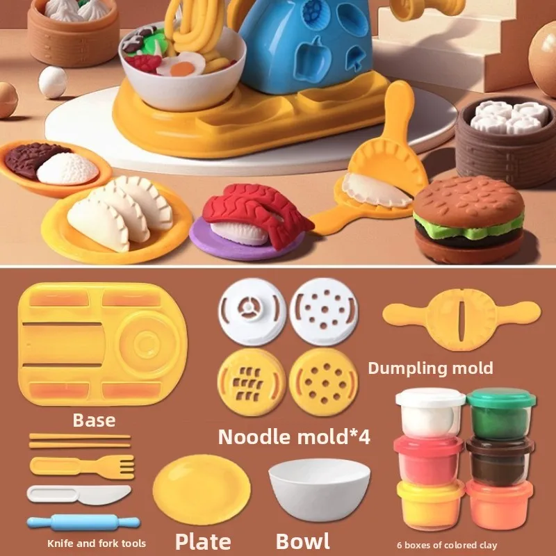 Zestaw zabawek z kolorowej plasteliny dla dzieci - maszyna do hamburgerów, maszyna do makaronu i foremki do plasteliny, idealny do kreatywnego rękodzieła