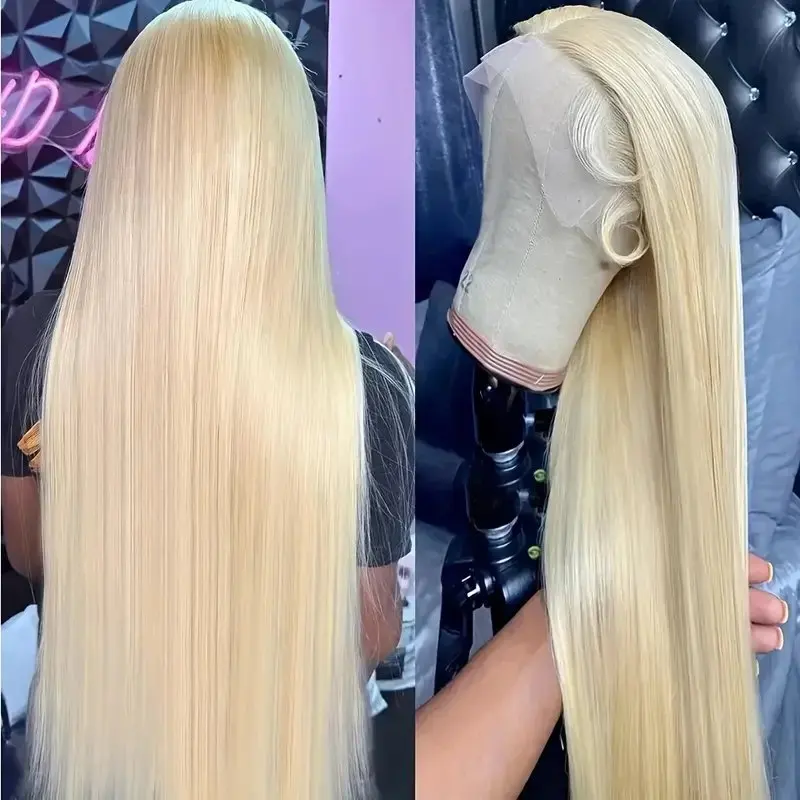 13x4 HD Lace Blonde 613 Straight  Frontal Wig  Glueless 22 38 Inch Straight  Bleached Brazilian 150 Density Human Hair Wig