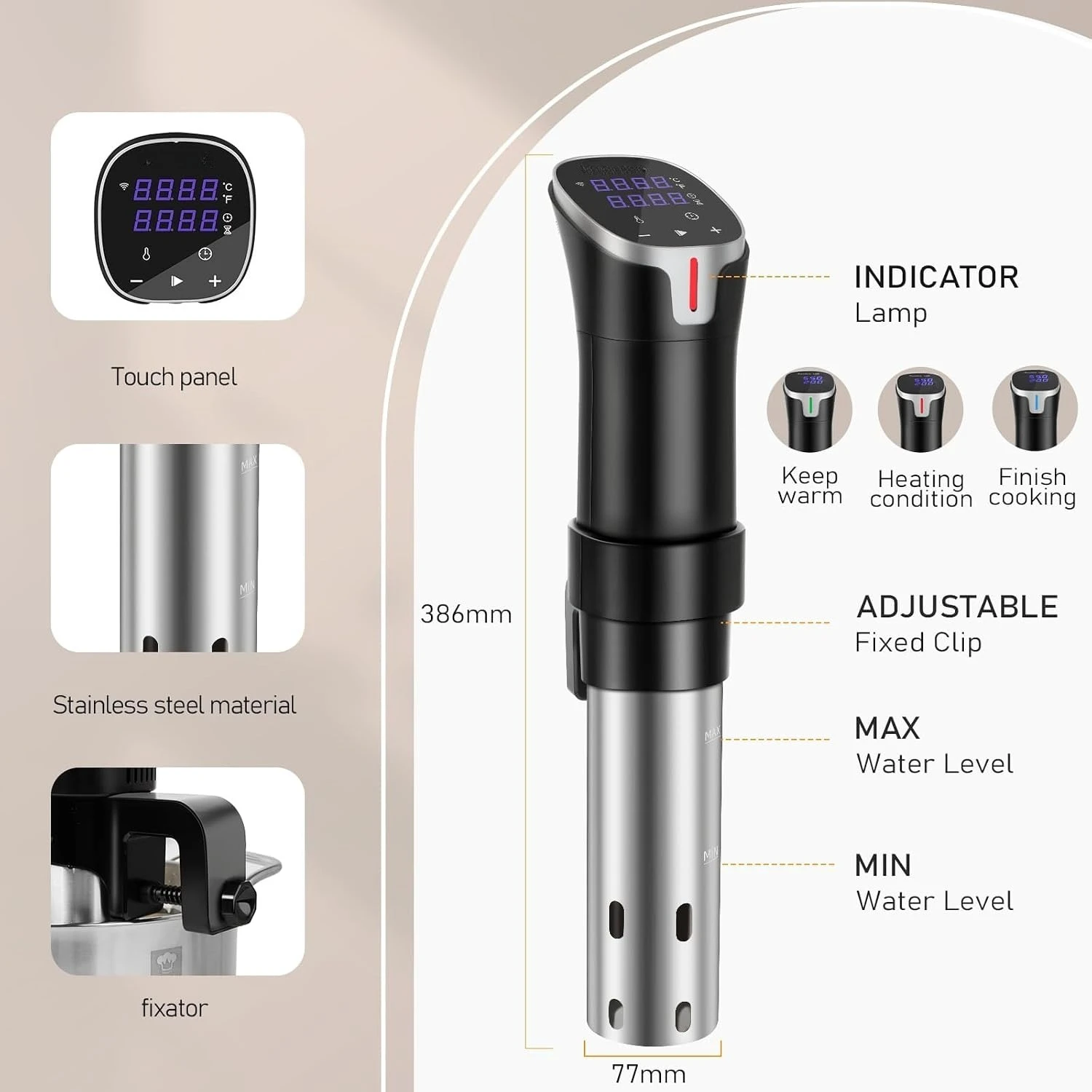 1100W App Controlled Precision Sous Vide Cooker, Digital Touch Screen, Ultra Quiet Immersion Circulator, Built-in Recipes Timer for Beginners Home Cooks