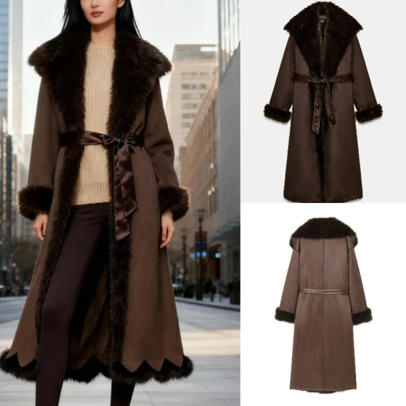

Женское модное пальто с поясом из искусственного меха, сексуальная верхняя одежда с поясом, модное осеннее пальто 2023 года