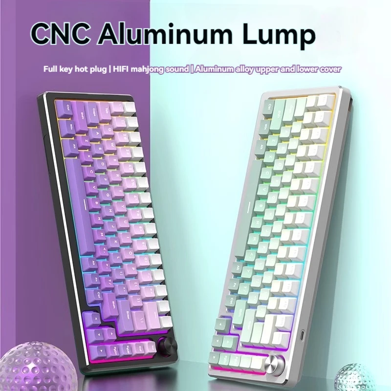 Imagem -01 - Kit de Teclado com Fio Mecânico de Alumínio Tipo-c Hot Swap Junta Rgb Botão Multimídia Metal Personalizado Office Gaming 75 Dk83 kit de teclado com fio mecanico de aluminio tipo c hot swap junta rgb botao multimidia metal personalizado office gaming 75 dk83 01