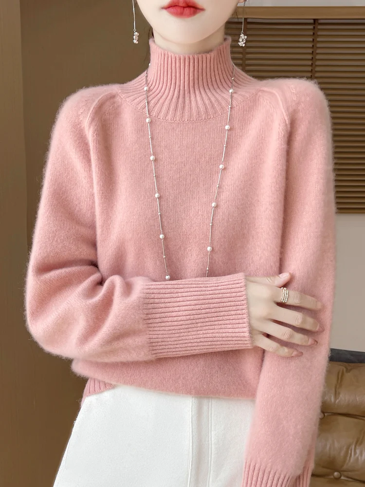 2025 nuevo Otoño Invierno mujeres 100% prendas de punto de lana merina jersey de cuello alto ajustado suéter inferior básico suave cálido cómodo Top Popular