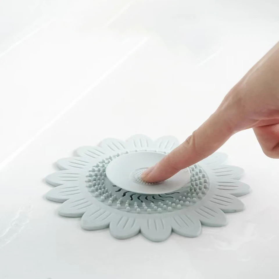 2PCS Household Sink Hair Filter Press-type Silicone Sunflower-Shape Floor Drain Mat Washbasin Sink Strainer Available In 4 Color