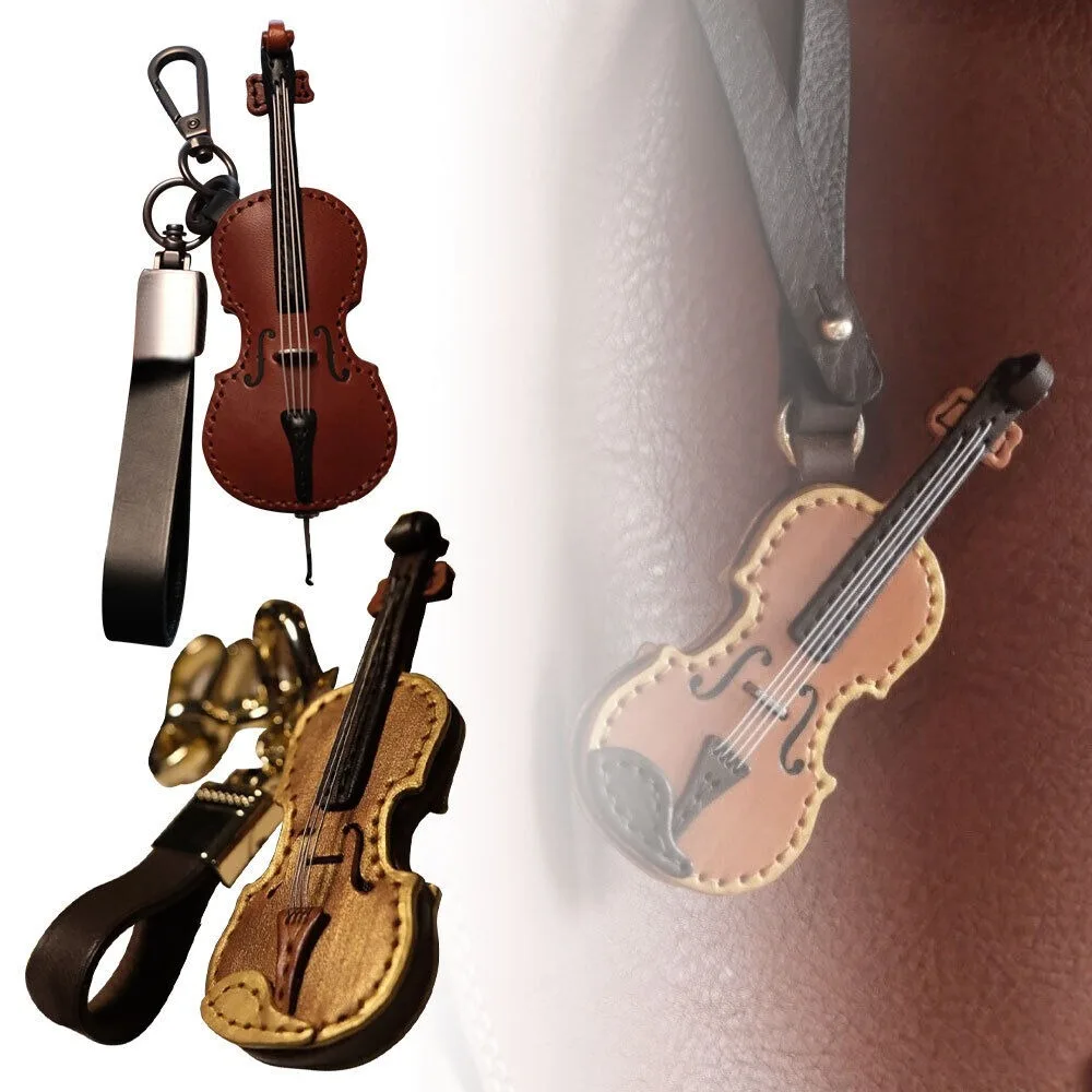 Mini Vintage PU Leather Violin & Cello Keychain Durable Musical Instrument Keychain Crafted Creative Bag Pendant Friends Gifts