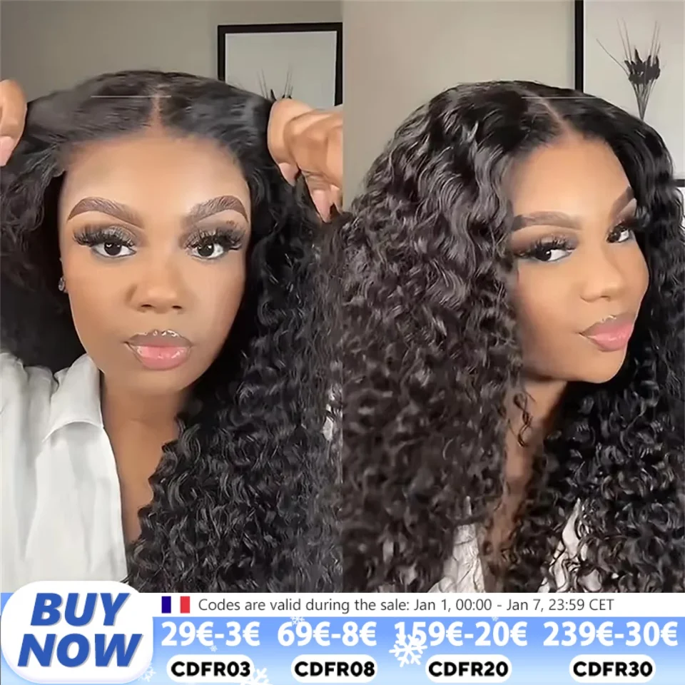 Wear And Go Glueless Wigs Human Hair HD Pre Plucked Pre Cut Lace 5x5 Deep Wave Lace Front Wigs Human Hair Glueless Curly Wigs