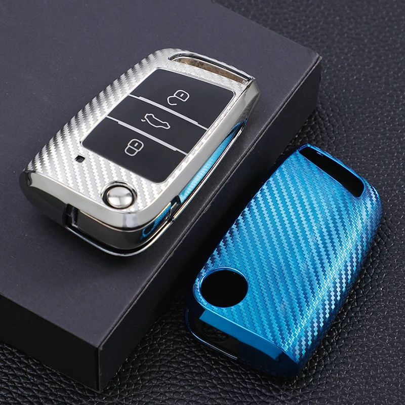 Tpu Carbon Filber Car Key Case Cover For Volkswagen VW Golf MK7 Passat B5 B6 B7 Tiguan Skoda Octavia for Seat Ibiza Leon FR 2