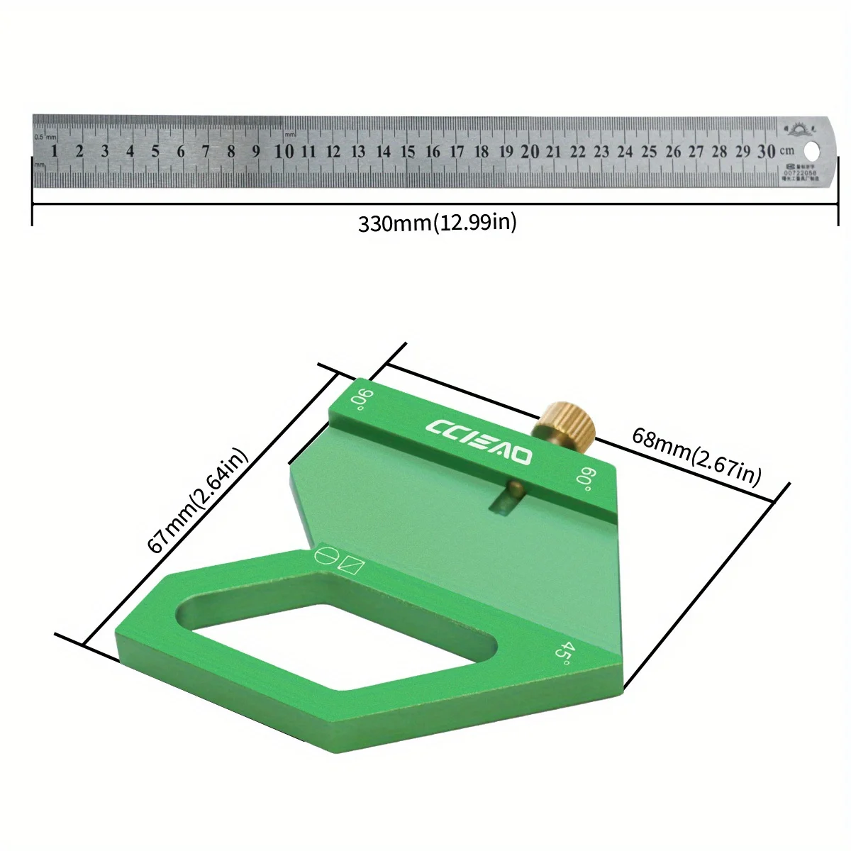 Center Finder Woodworking Square - 45/60/90 Degree Scribe Scribing Steel Ruler Positioning Block - Center Scribe Circle Finder