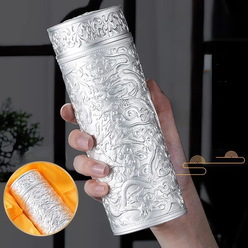 GIANXI Silver Thermos Cup Chinese Palace Style Gifts High-Grade Cup Sterling Silver Liner Free-Standing Tea Glass Vacuum Cup