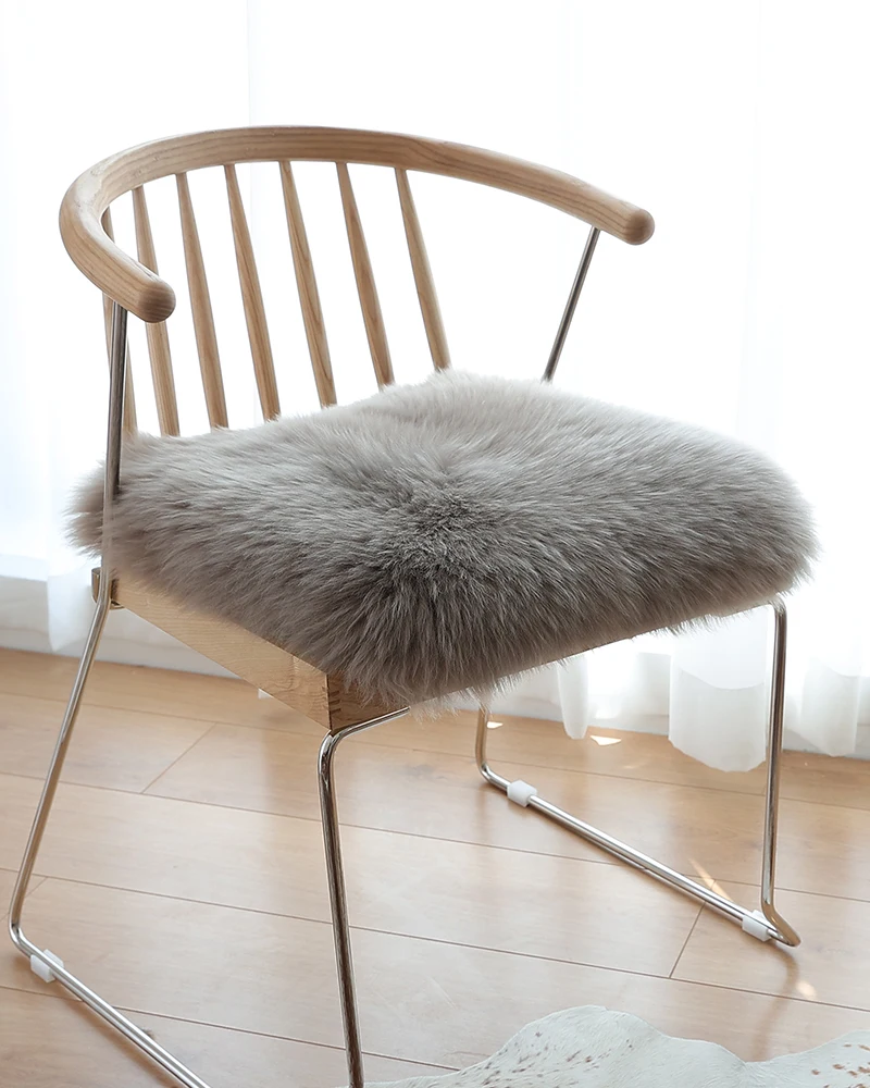 100% Luxury Natural Fur Long Hair Sheepskin Shaggy Chair Cushion for Home Office Car Winter Pure Wool Rectangular  Seat Cushion