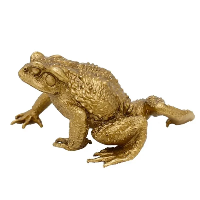 Solid Brass Toad Figurines Miniatures Tea Pet Table Toy Ornament Decoration Crafts Accessories Lucky Copper Animal Statues Decor