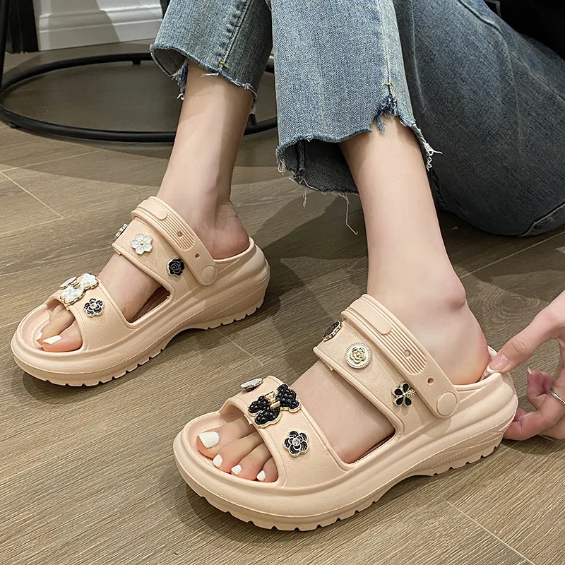 Women\'s Slippers 2024 New Summer Sandals 6cm Thick Bottom Outdoor Casual Beach Slides Popular DIY Fashion Clogs Soft Slipper