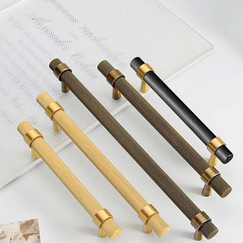 Knurled Cabinet Handle Textured Wardrobe Pulls Brass Drawer Knobs Gold Bronze Black Furniture Bar Handle
