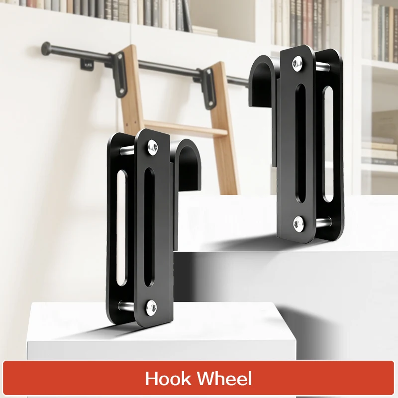 Telescope Hooks for Sliding Library Ladder,Bottom Wheel With Brake Kit,2Packs,Fit Thickness 28mm Solid Wood Ladder