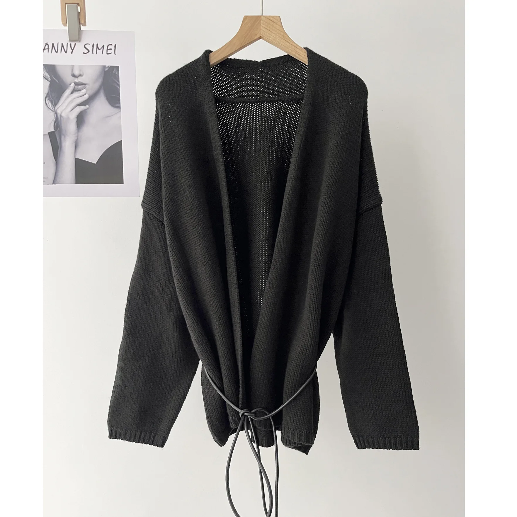 

Женская одежда, французский интеллектуальный темперамент, вязаный кардиган с длинным поясом и v-образным вырезом, осень