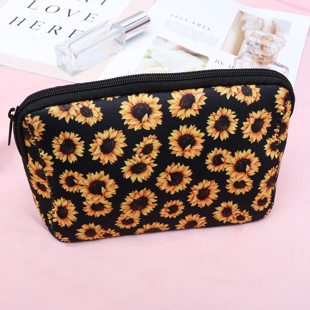 Large Capacity Sunflower Makeup Bags Creative Waterproof Flower Printing Washing Bag Travel Storage Pouch Handbag