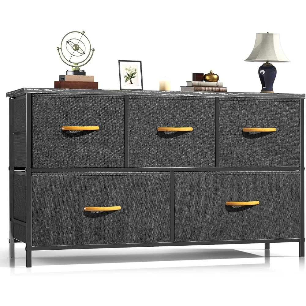 

Dresser for Bedroom, Wide Closet Dresser with 5 Drawer, Small Fabric Dresser & Chests of Drawers for Kids Bedroom, Closet