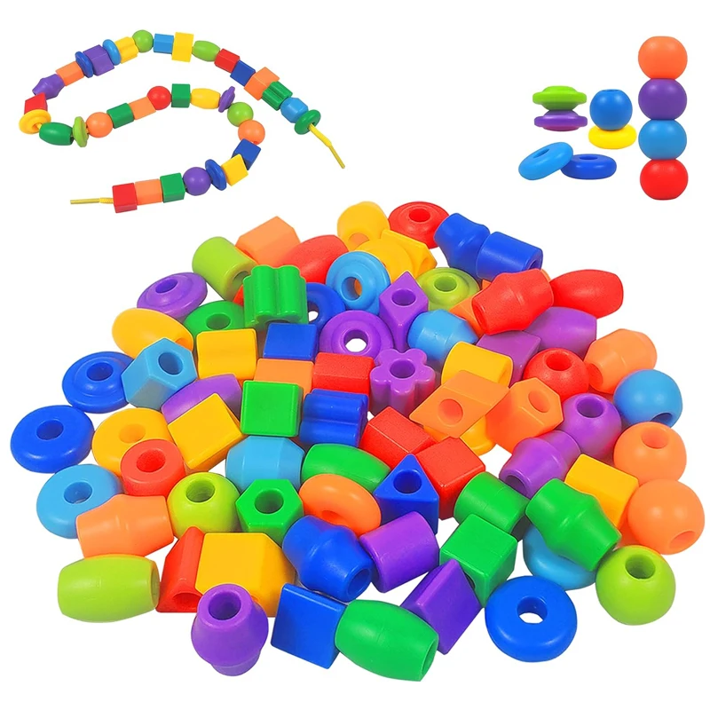 100PCS Plastic Lacing Beads For Kids Montessori Fine Motor Skills Toys Preschool Activities and Autism Learning Materials