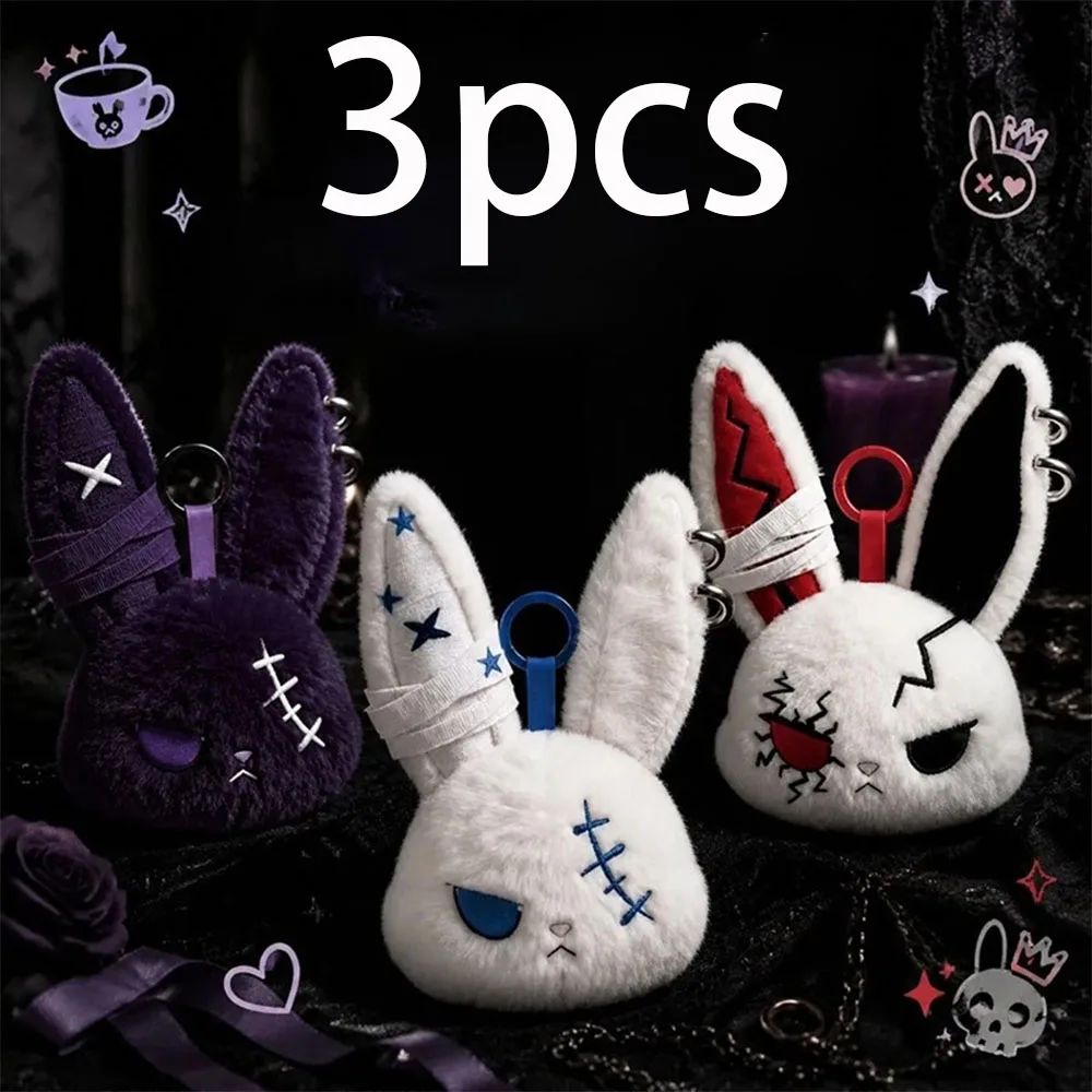 New Hot Gothic Bunny Plush Keychain RabbitBag Charm with Bandage Desian Kawaii Key Ring Pendant Car Bag Ornament  Gift Toe