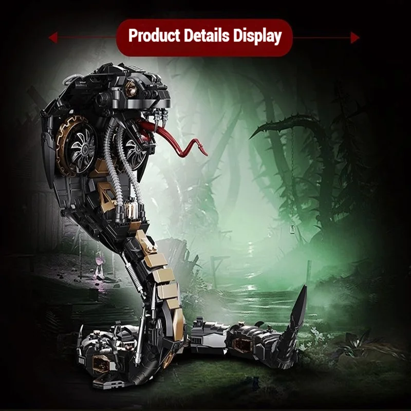 Gesimuleerde cobra diermodel bouwpakket, bouwspeelgoed, verzamelspeelgoed, ornament, bouwstenen, verjaardagscadeau voor kinderen