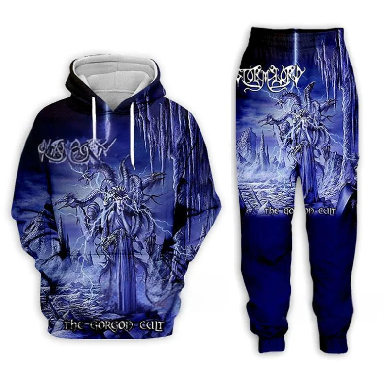 Stormlord-Rock Set Hoodie motif 3d + celana, baju olahraga pria kasual musim gugur musim dingin