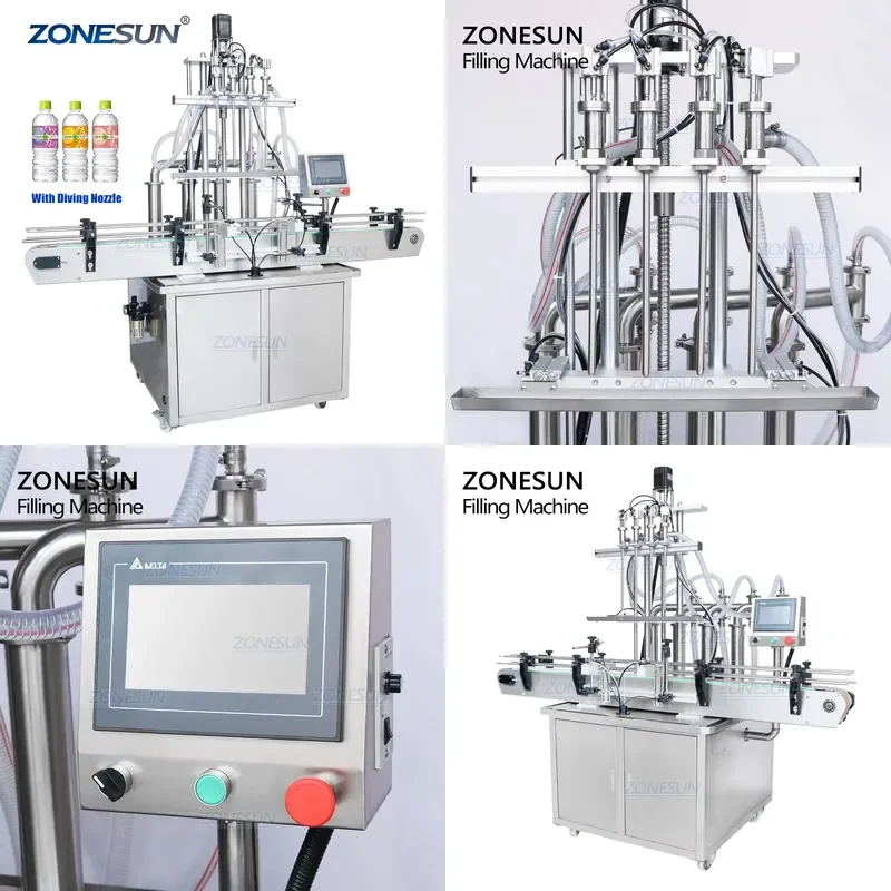 2026 CE ZS-YT4T-4D Solvent 4 Head Sunflower Mustard Oil Pneumatic Liquid Filling Machine With Diving Nozzle