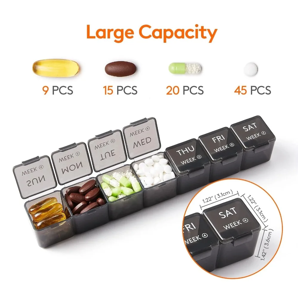 New Large Portable Monthly Pill Organizer Storage 4 Weeks A Month 28 Days Box Case for Vitamins Supplements Fish Oil Medicine