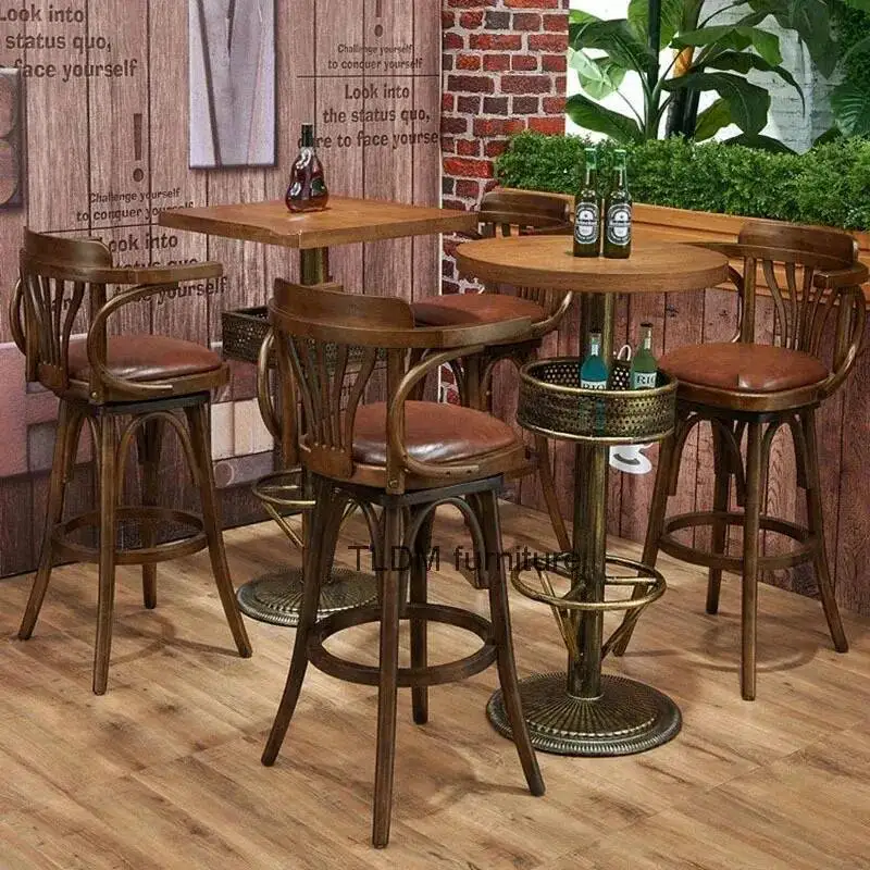 Creative American Clear Retro Solid Armchairs Wood Bar Simple Chairs Home Restaurant Cafe High Swivel Home Bar Stools Furniture