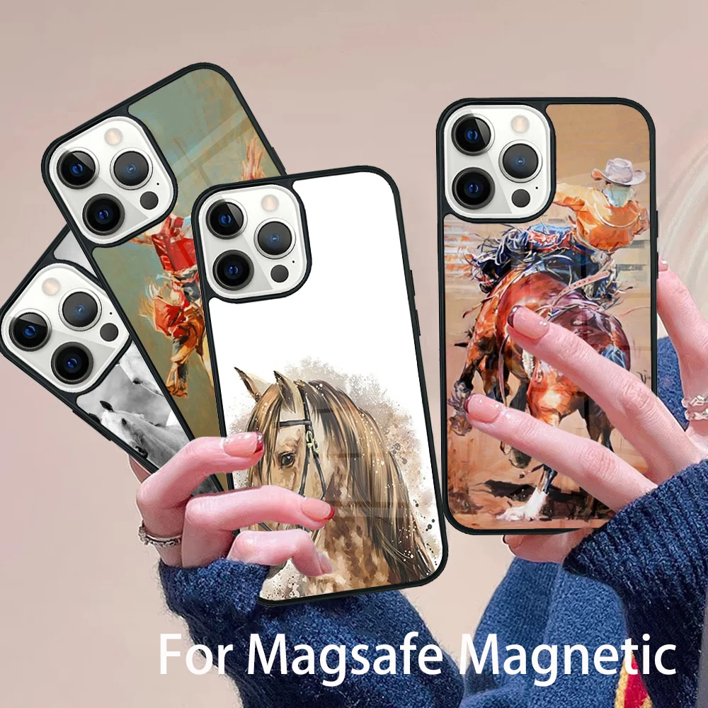 

Horse Stallion Riding Colt Phone Case Magesafe Magnetic Wireless Charge Cover For IPhone 16 11 12 13 14 15 Pro Max Plus Mini