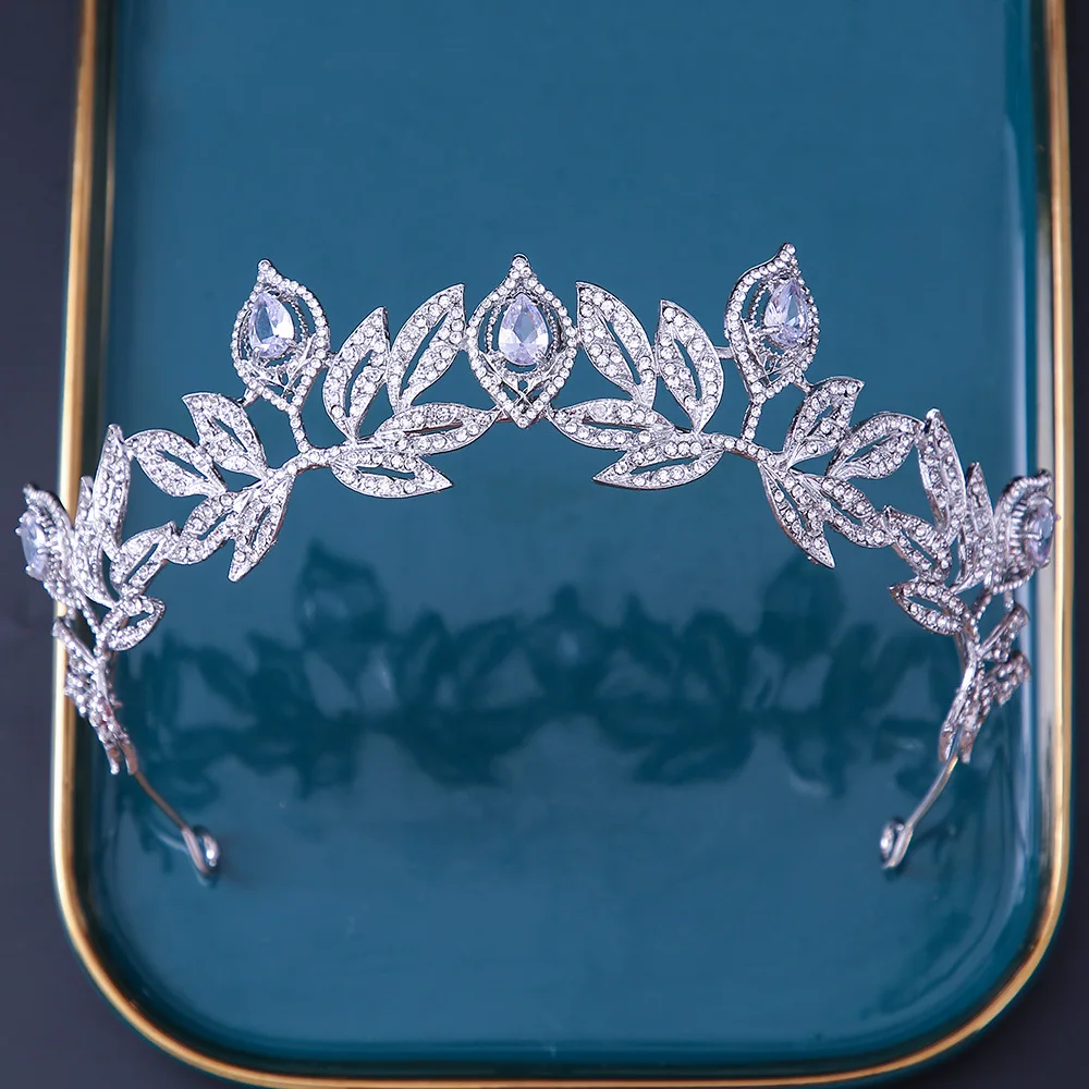 

KMVEXO New Bling Wedding Flower Crown Diadem Tiara With Zirconia Crystal Elegant Woman Tiaras Crowns For Pageant Party Jewelry