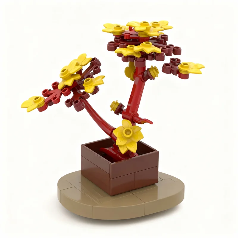 106pcs MOC Botanicals Micro Red Bonsai Pot Model Building Blocks Architecture Christmas Gifts Creative Education Idea Toys Brick