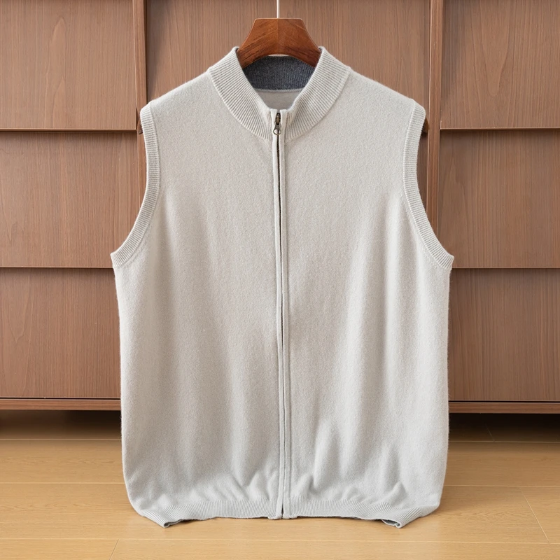 

Утепленный жилет из 100% чистого кашемира, мужская одежда, кардиган на молнии, деловое повседневное осенне-зимнее пальто без рукавов, топы