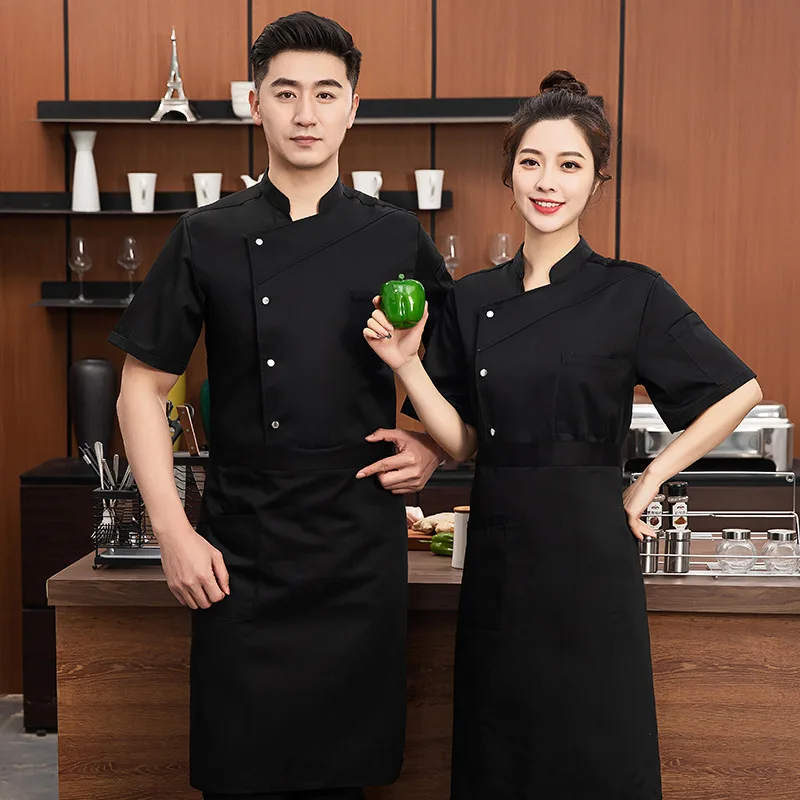 Salopette de chef à manches courtes pour hommes et femmes, haut de gamme, mince, respirant, été, restaurant, cantine, hôtel, vêtements de chef