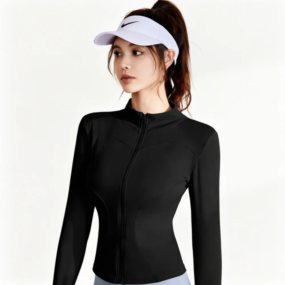Women Yoga Jacket Long Sleeve Stand Collar Fitness Top Slim Fit Quick Dry Breathable Sportswear For Running Athletic Gym Clothes