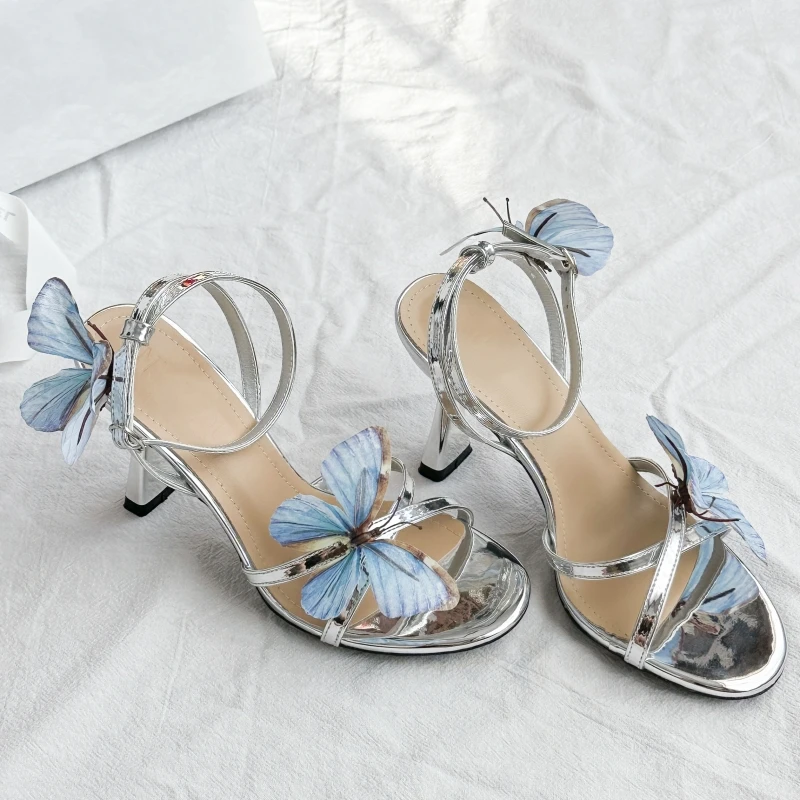 

New Spring and Summer Women's High-heeled Sandals Color Matching Bow High-heeled Shoes One-strap High-heeled Sandals