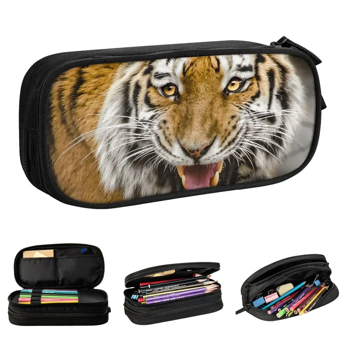 

Bengal Tiger Head Pencil Case Animal Lovers Box Pen for Student Big Capacity Bags School Supplies Stationery