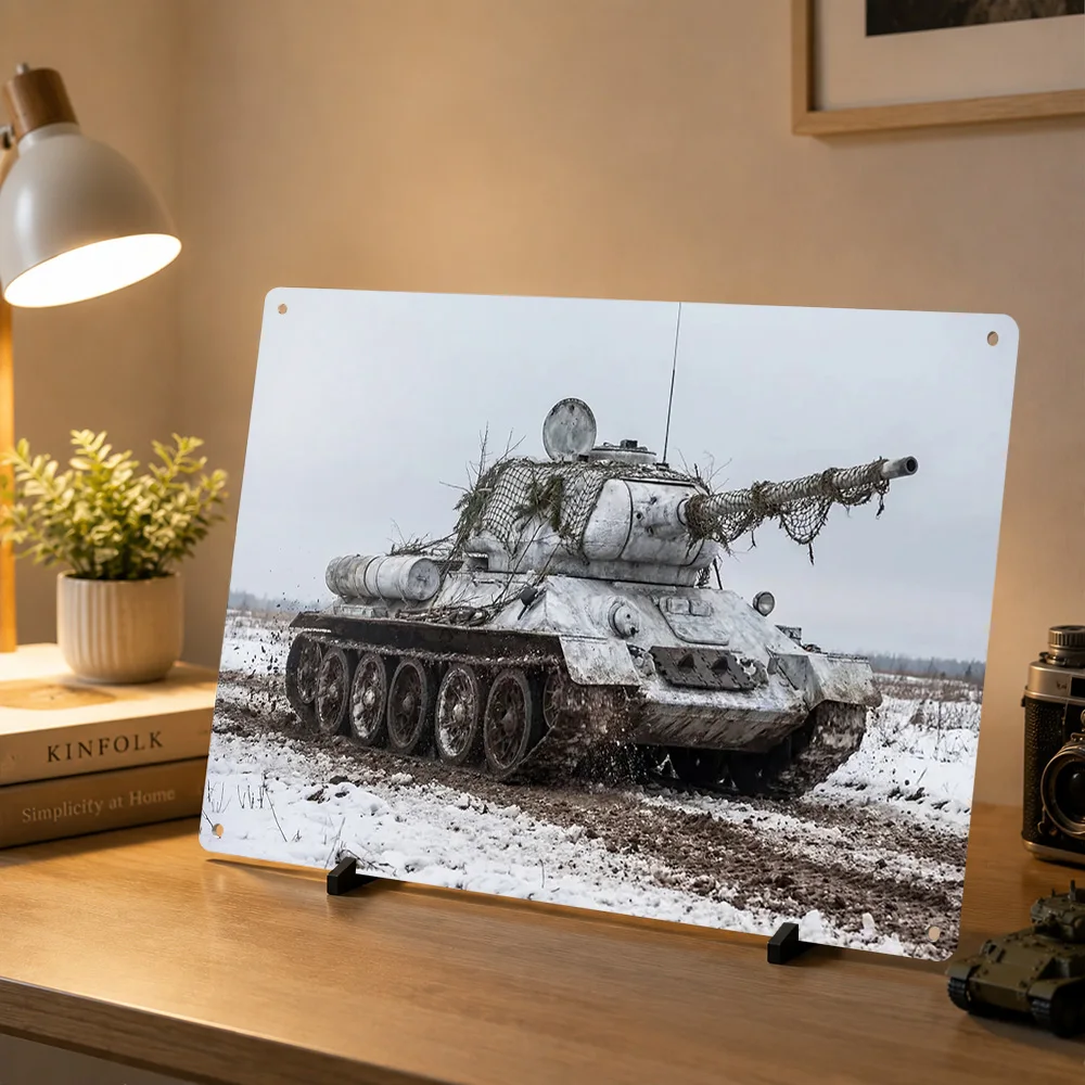 White Tank in Snowy Field Metal Poster Perfect Gift for Fans Lovers Customized Wall Art Metal Sign for Bedroom Decoration Gaming